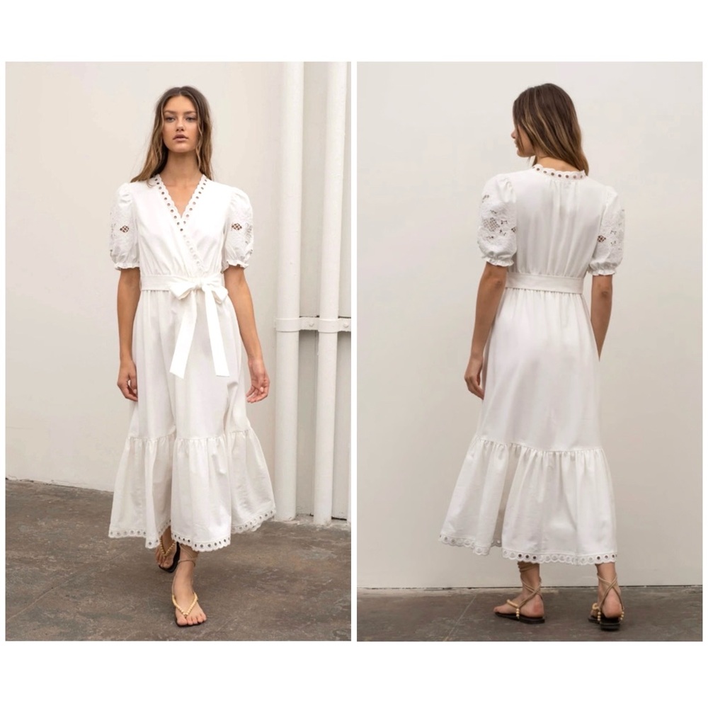 $140 Shopbop MOON RIVER eyelet lace embroidered puff sleeve midi revolve 2 4 0